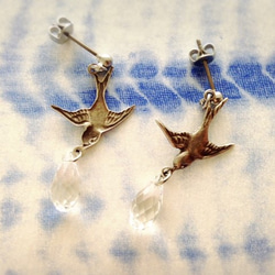 （金或銀）施華洛世奇水滴和燕子耳環 第5張的照片