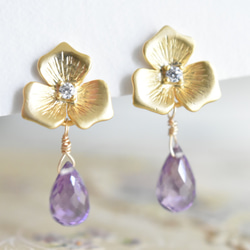 紫水晶和花朵耳環 第2張的照片
