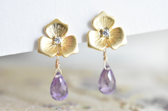 紫水晶和花朵耳環 第2張的照片