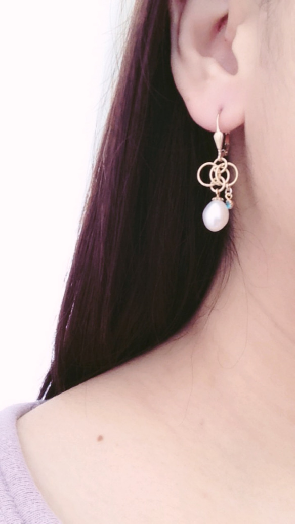 （魅力可移動）14千克淡水珍珠滴和環箍耳環 第1張的照片