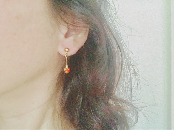 法國復古三葉耳環（珊瑚橙） 第5張的照片