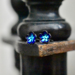 60 年代小號復古施華洛世奇花卉耳環（百慕大藍） 第1張的照片