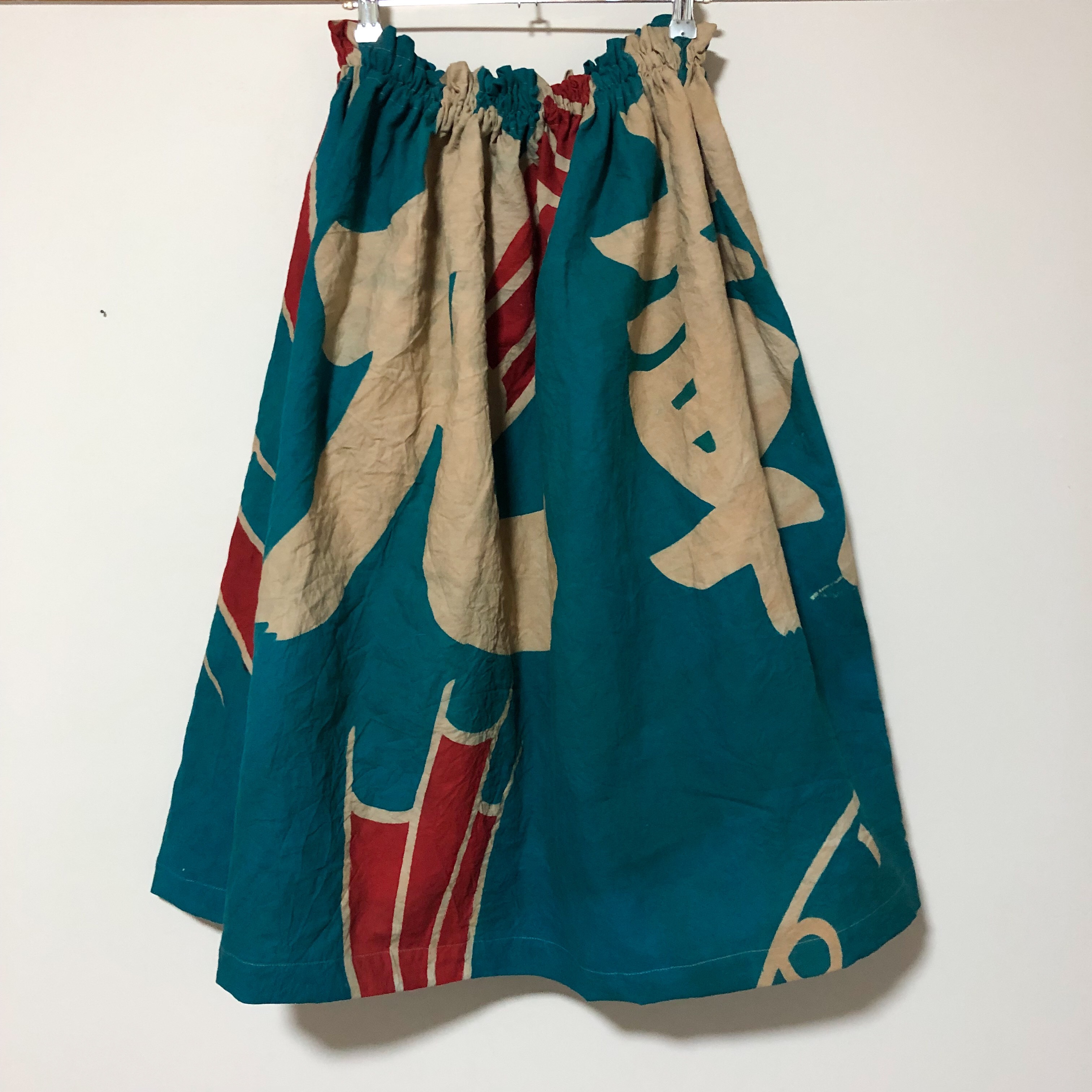 大漁旗リメイク 柿渋染め スカート ロングスカート（マキシ丈） 鰤子  