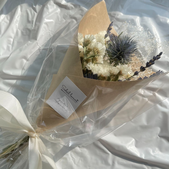 ドライフラワー 花束 ブーケ  ギフト プレゼント イエロー ブルー ホワイト　誕生日　プチギフト　母の日 5枚目の画像