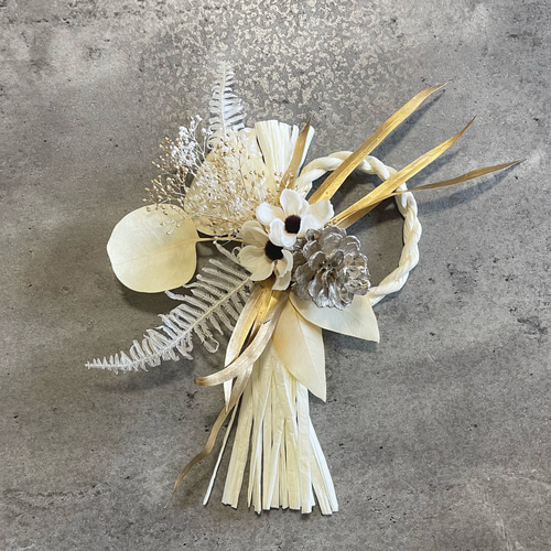 しめ縄飾り クリスマス お正月 ホワイト ゴールド ドライフラワー