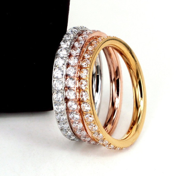 316Lサージカルステンレス フルエタニティリング ジルコニア 指輪 金属