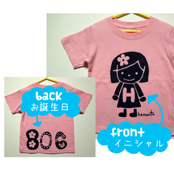 お誕生日とイニシャルが入るＴシャツ（ハナちゃん） 2枚目の画像