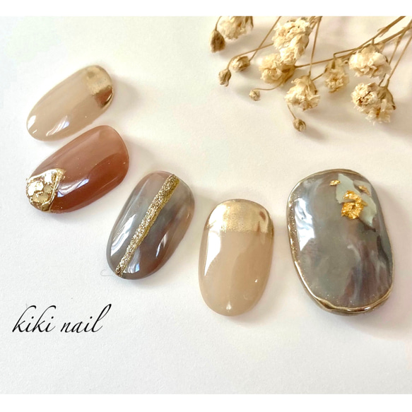 シェルくすみカラー ネイルチップ くすみカラーとシェルネイル- ネイルチップ専門店ミチネイル