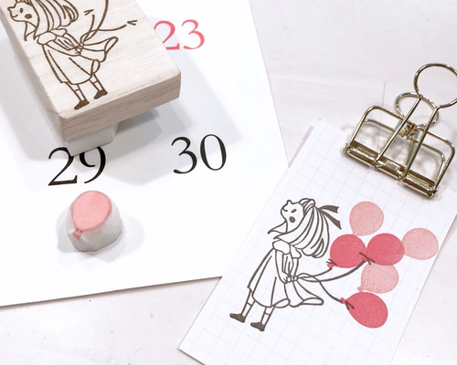 消しゴムはんこNo.412 ちびうさと風船 消しゴムはんこNo.412 ちびうさ