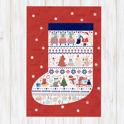 クリスマスポストカード　靴下とどうぶつ　2枚セット 1枚目の画像