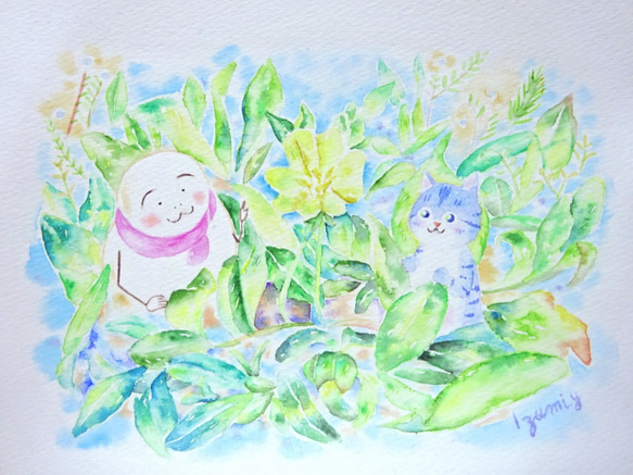 【原画/額装】野の花Ⅲ ポテとゆきだるまん 2020.05.02 水彩画　 3枚目の画像