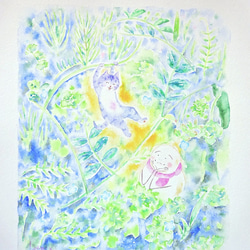 【原画/額装】野の花Ⅳ ポテとゆきだるまん 2020.05.29 水彩画 1枚目の画像