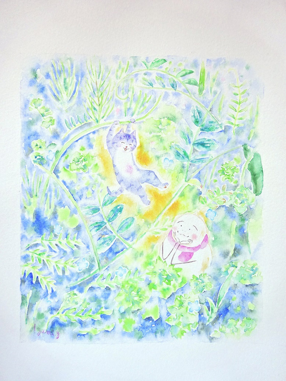 【原画/額装】野の花Ⅳ ポテとゆきだるまん 2020.05.29 水彩画 1枚目の画像