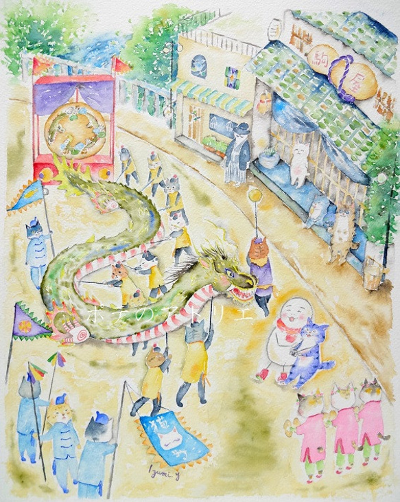 【原画】龍踊り（じゃおどり）　－猫町（ねこまち）ー　no.83 2枚目の画像