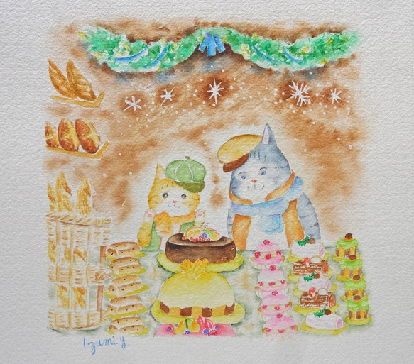 【原画/額装】美しきこの季節に。Ⅱ　～ルルとノエル～ 2019.01.14 水彩画 1枚目の画像