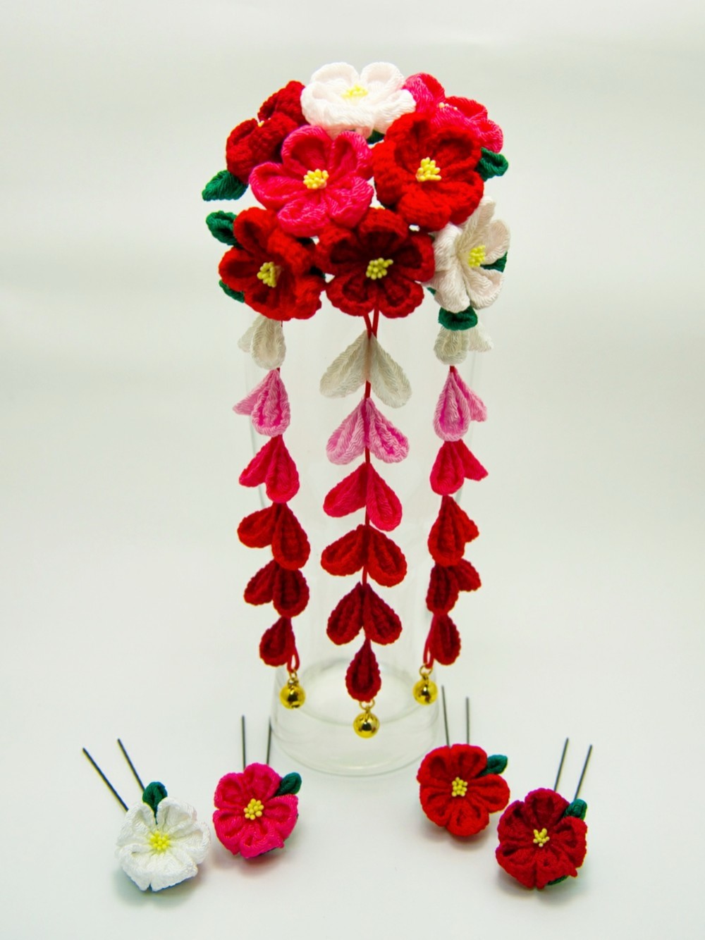 和装髪飾りセット②かんざし・お値下げ品・つまみ細工・ちりめん・和装髪飾り・ヘアアクセサリー・成人式・卒業式