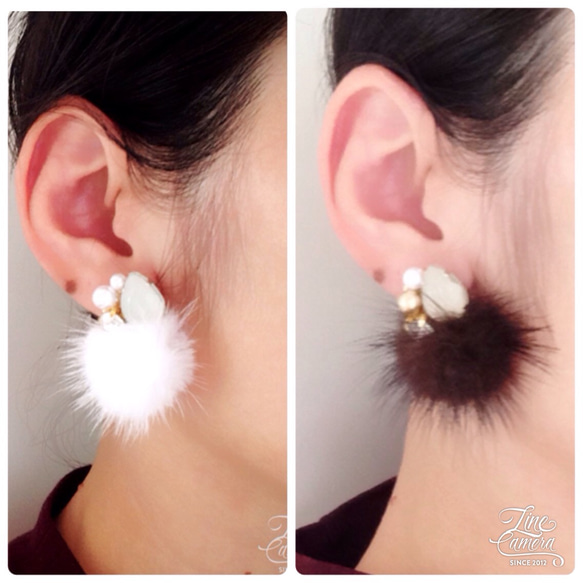 106 ビジュー付き高級ピアス✖︎ミンクファー　ピアスorイヤリング スノービジュー×ホワイトミンクファーピアス/イヤリング ピアス