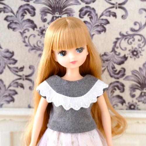 リカちゃん服＊レースがかわいいカットソー（グレー）＊ブライス