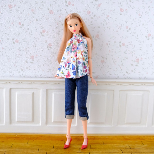 ジェニーちゃん服＊ロールアップデニム（ビンテージカラー）＊momoko