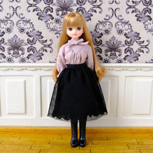 リカちゃん服＊レースのチュールスカート（黒）＊ブライス