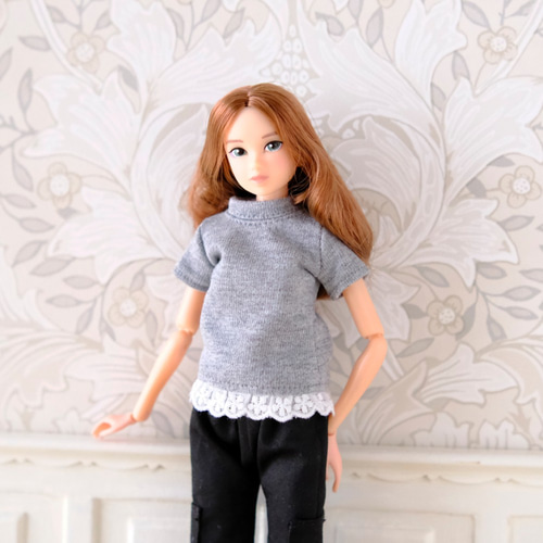 ジェニーちゃん服＊レースがかわいいTシャツ（グレー）＊momoko 