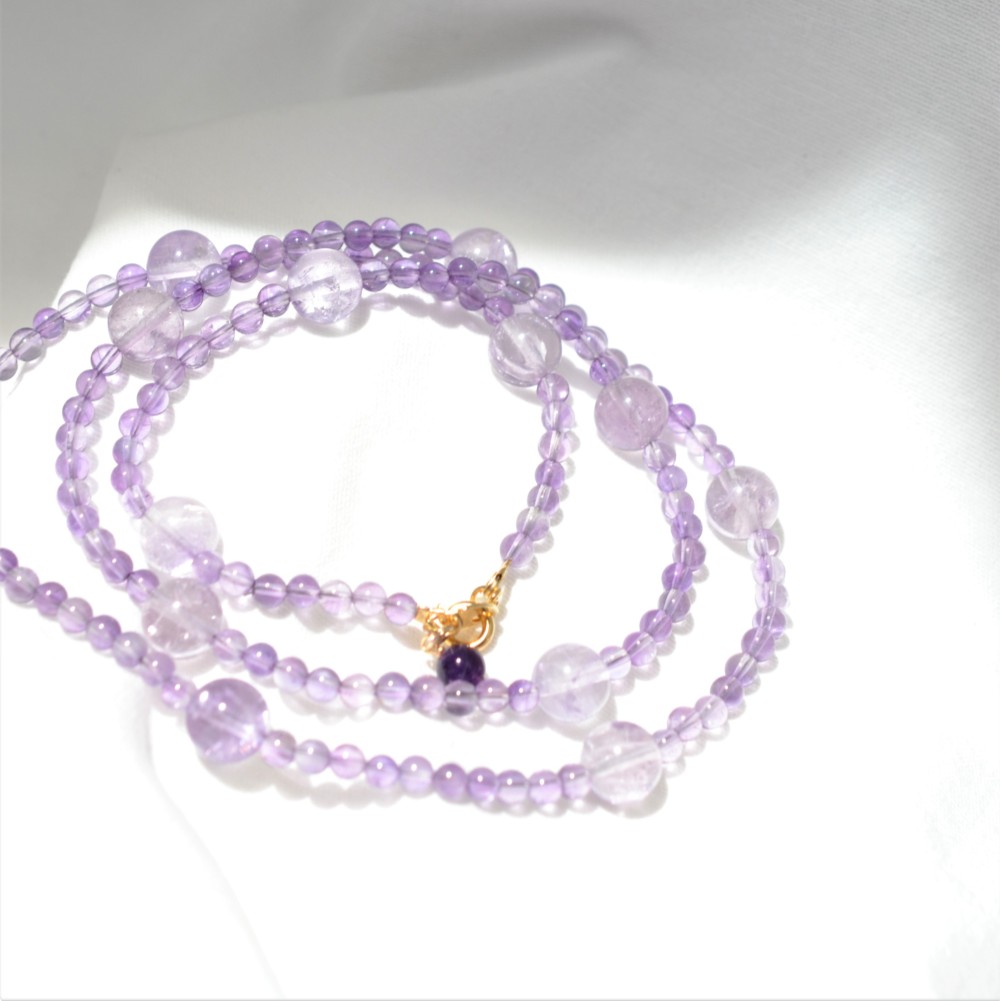 ピンク・ラベンダーアメジスト　ステーションネックレス　-104-
