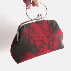 がま口型ポーチバッグ：イタリア製　ジャガード 1枚目の画像