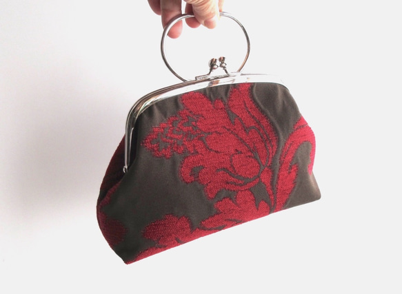 がま口型ポーチバッグ：イタリア製　ジャガード 1枚目の画像