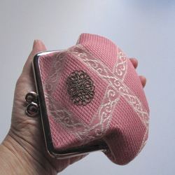 がま口：ピンクのジャガード（イタリア製） 4枚目の画像