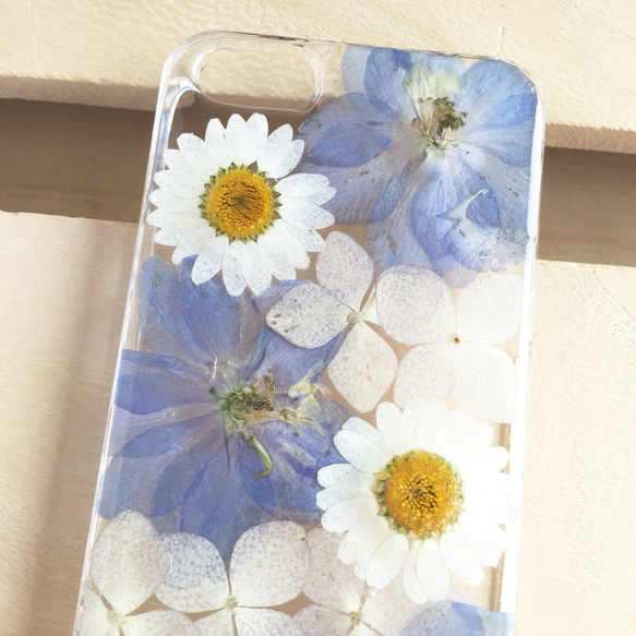 summerblue デルフィニウムの押し花ケース iPhone スマホ 2枚目の画像