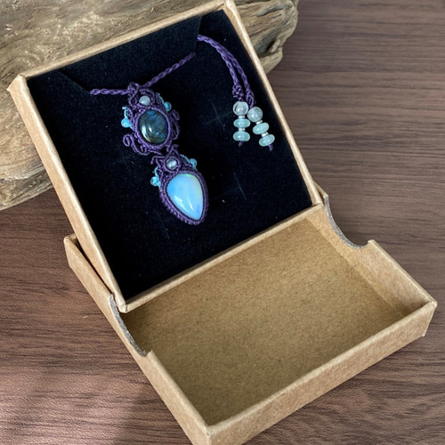 宝石質オパールのマクラメネックレス オパールのマクラメ編みネックレス【ヒカリノアメ】 | iichi