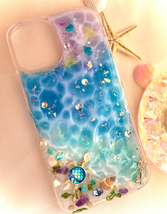 iPhone13シリーズ対応 海からのプレゼントスマホカバー プライベートビーチ幸運のオルゴナイト 6枚目の画像