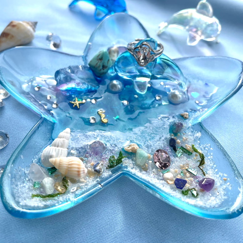 海 ヒトデ ガラスアクセサリートレイ イルカ ジュエリーケース
