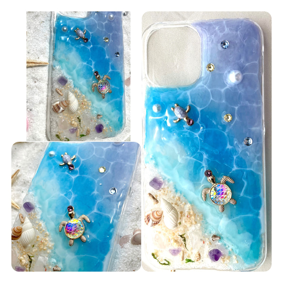 iPhoneクリアケース 海からのプレゼントスマホカバー 幸運を呼ぶオルゴナイトiPhone14シリーズ全対応 光る砂浜 14枚目の画像