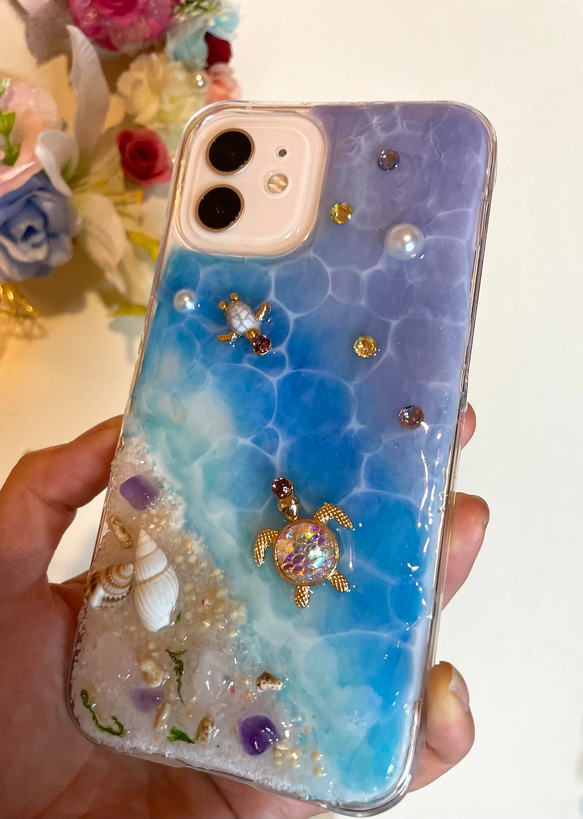iPhoneクリアケース 海からのプレゼントスマホカバー 幸運を呼ぶオルゴナイトiPhone14シリーズ全対応 光る砂浜 3枚目の画像