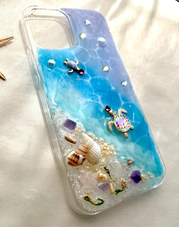 iPhoneクリアケース 海からのプレゼントスマホカバー 幸運を呼ぶオルゴナイトiPhone14シリーズ全対応 光る砂浜 13枚目の画像
