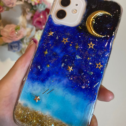 月夜 星降る夜 ゴールド スマホリング お金の運上昇効果 幸運を運ぶ オルゴナイト iPhone全対応 9枚目の画像