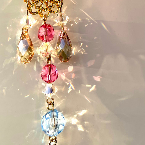 月 猫 サンキャッチャー Swarovski プリズムシャワー キラキラゴールド