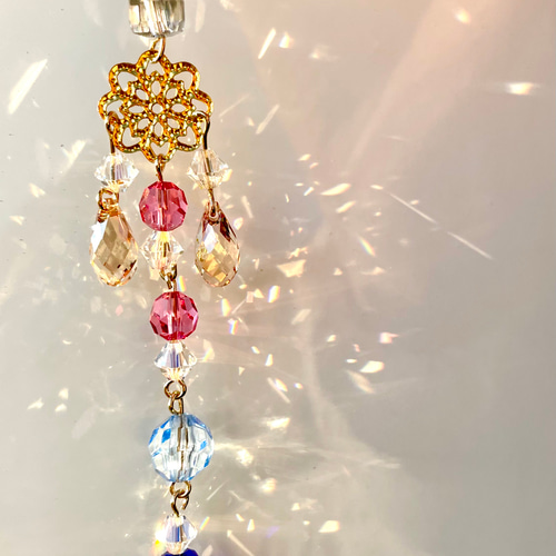 月 猫 サンキャッチャー Swarovski プリズムシャワー キラキラゴールド
