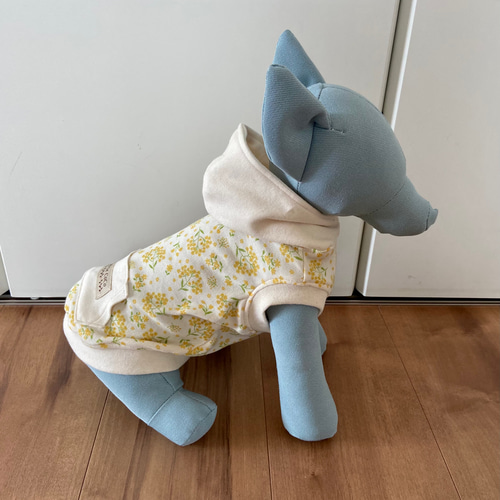 犬服 オーダー 『ミモザ柄フードタンクトップ イエロー』わんこ服