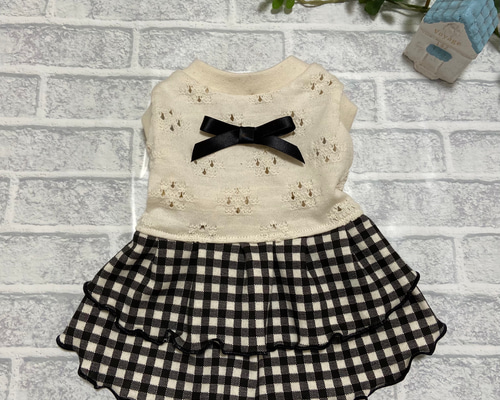 犬服 オーダー 『レース ギンガムチェック 2段フリル ワンピース