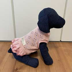 犬服　オーダー　『レースフリルタンクトップ　ラベンダー/ピンク』わんこ服　春夏　かわいい　レース　ナチュラル 5枚目の画像