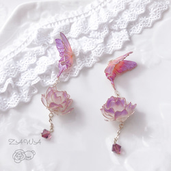 蓮華　　イヤリング価格となっております 楽天市場】本物の蓮の花 蓮の花びら入りイヤリング・ピアス 天然石風