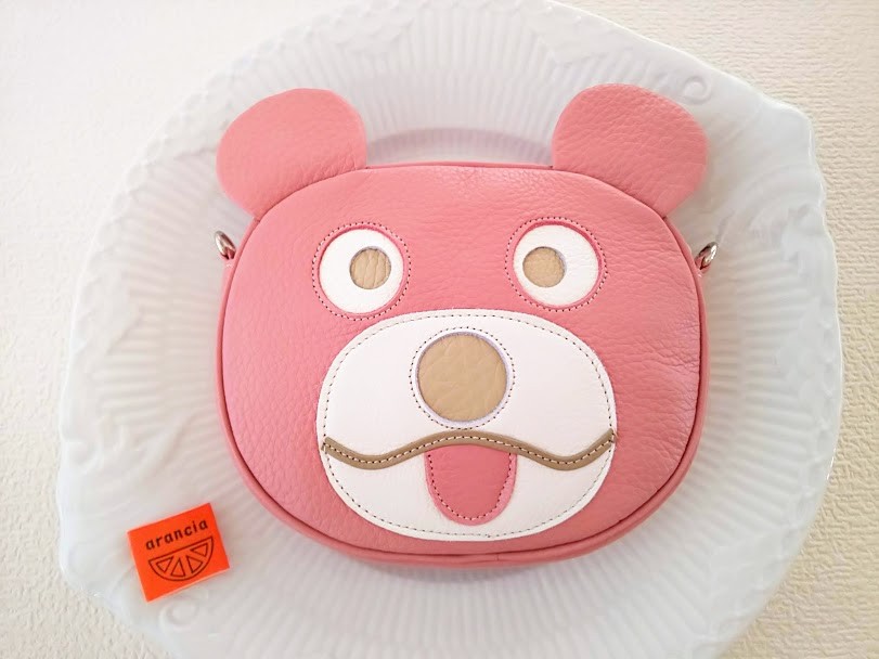 くま（牛革ポシェット：ピンク）