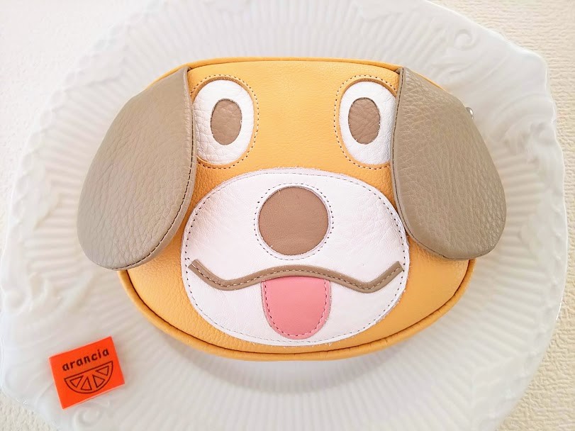 いぬ（牛革ポシェット：クリームイエロー）