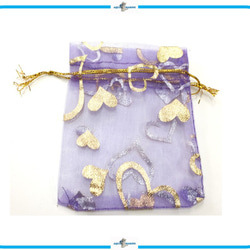 IM26 レース 巾着 約9×7cm 20枚セット ミニ 袋 ラッピング パープル 紫 キラキラ ハート 結婚式 誕生日 2枚目の画像