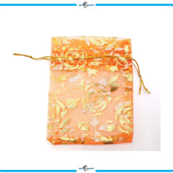 IMK5 レース 巾着 約9×7cm 20枚セット ミニ 袋 ラッピング オレンジ キラキラ ローズ 薔薇 プレゼント 2枚目の画像