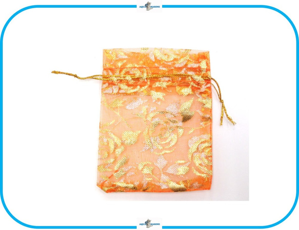 IMK5 レース 巾着 約9×7cm 20枚セット ミニ 袋 ラッピング オレンジ キラキラ ローズ 薔薇 プレゼント 2枚目の画像