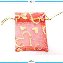 IMK1 レース 巾着 約9×7cm 20枚セット ミニ 袋 ラッピング レッド キラキラ ハート プレゼント 2枚目の画像