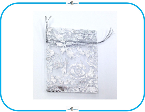 IMK2 レース 巾着 約9×7cm 20枚セット ミニ 袋 ラッピング シルバー キラキラ ローズ 薔薇 2枚目の画像